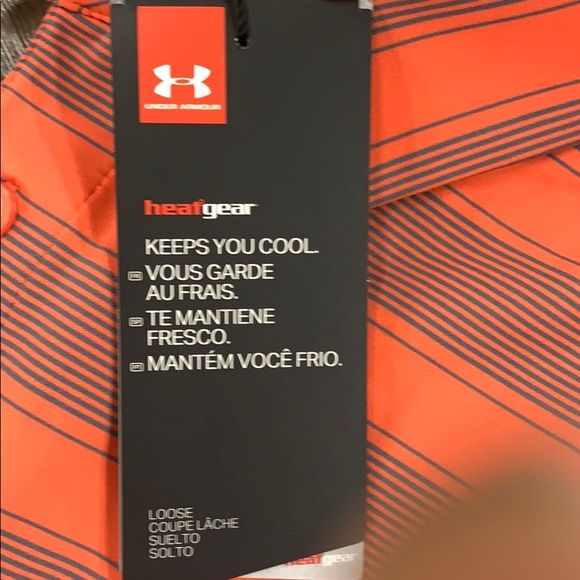 NWT Under Armour Striped Golf Polo- orange/gry - Picture 3 of 6